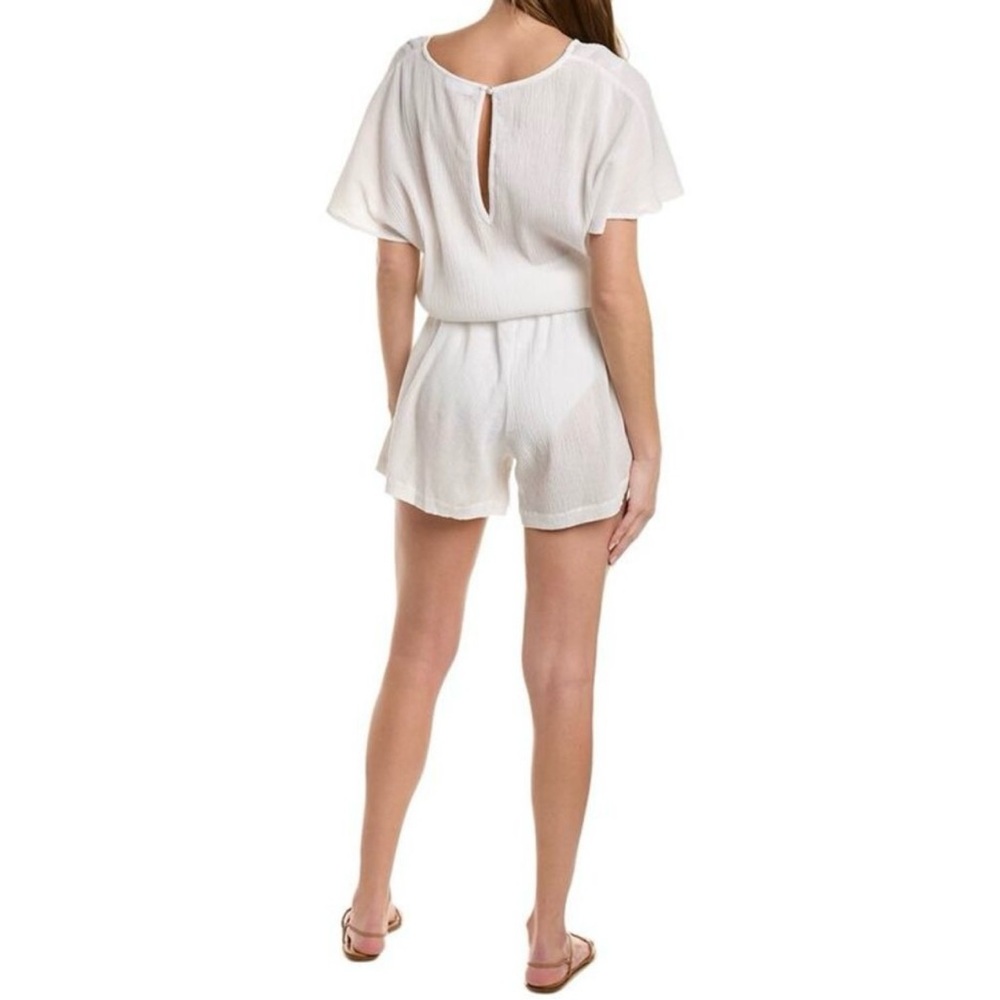 Hermoza White Cotton Gauze Short Sleeve Elastic Waist Romper Swim Coverup NWT M - Picture 2 of 11